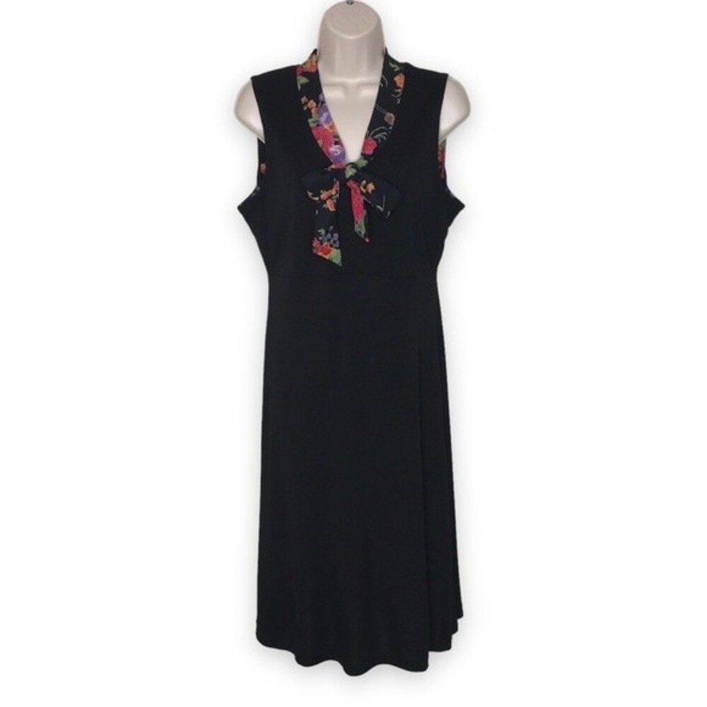 Vintage Casual Corner Annex Floral Tie Black Pullover A Line Dress Women Large